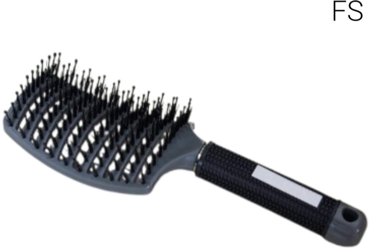 Frazimashop Kappers Haarborstel – Antiklit Detangle Brush – Professionele Extensions Borstel voor Pruiken, Weaves & Alle Haartypes – Nat & Droog – Grijs/Zwart