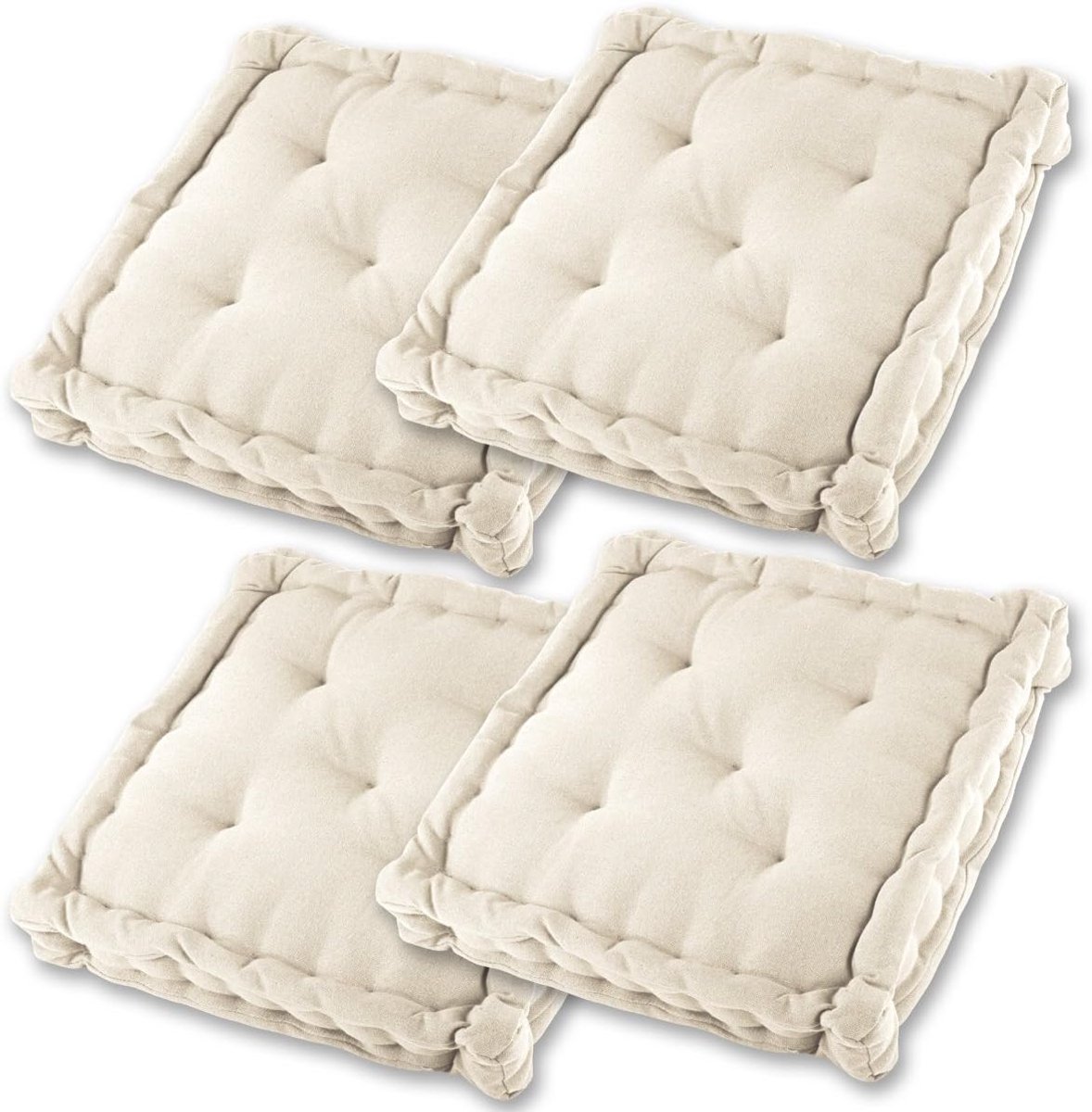 Imperatoris Zitkussen - Stoelkussen - Tuinstoelkussens - Eetkamer Kussen - Stoelkussens Eetkamer - Geschikt voor Binnen en Buitengebruik - Seat Cushion - 40 x 40 x 8 cm - Set van 4 - Creme - van Imperatoris