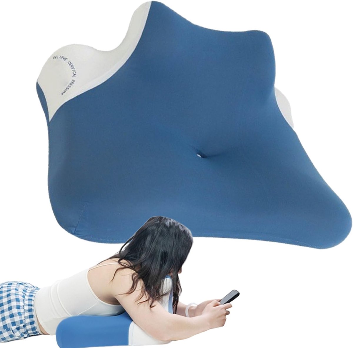 Leeskussen Bed - Wigkussen Steun - Ontspannen Lezen - Ergonomische Ondersteuning - 40x60x23cm - Blauw Wit