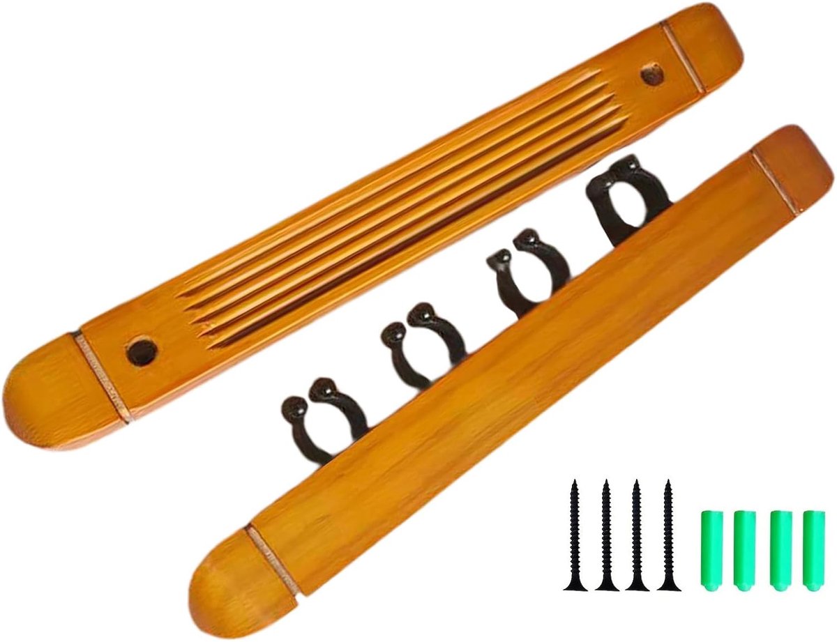Biljartkeu Houder - Keurek Hout - Biljartkamer Organiseren - 4 Keu Clips - 27x3x3 cm - Houtkleur