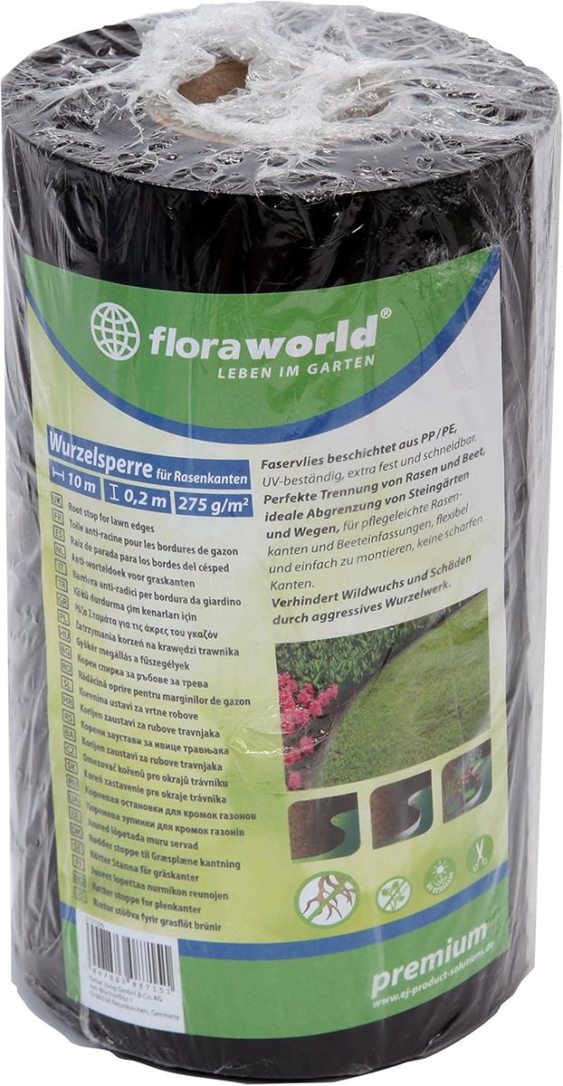 Gazonrand Wortelblokkering - Tuinrand Afscheiding - Gazon Onderhoud - Extra Stevig Textiel - 1000 x 11.5 x 20 cm - Zwart