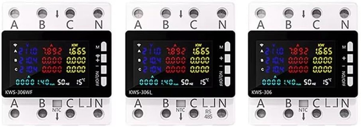 Slimme Energiemeter - Driefasige Meter - Energiebewaking - Overspanningsbescherming - 8.6 x 7.4 cm - Wit