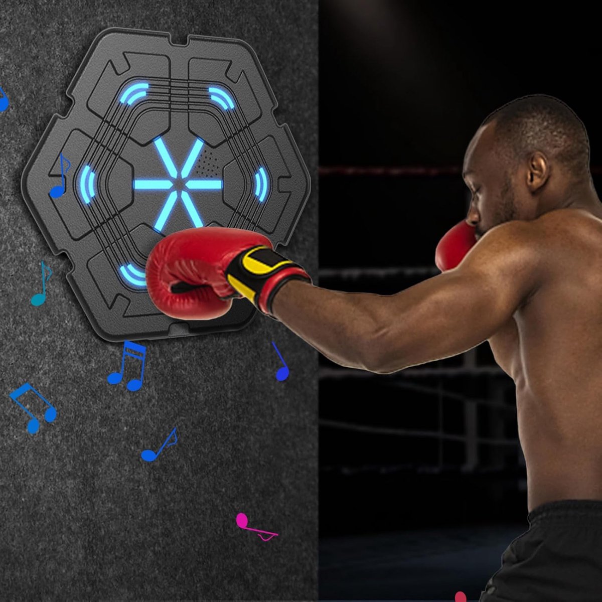 Boksmachine met Muziek - Digitale Doelwit Training - Thuis Workout - Wandgemonteerd LED Verlicht - 40x40cm - Zeshoekig