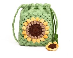 Crossbodytas Geweven – Telefoon Tas met Zonnebloem Decoratie – Schoudertas voor Dames – Geschikt voor Winkelen, Reizen en Dagelijks Gebruik（Groen）