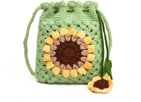 Crossbodytas Geweven – Telefoon Tas met Zonnebloem Decoratie – Schoudertas voor Dames – Geschikt voor Winkelen, Reizen en Dagelijks Gebruik（Groen）