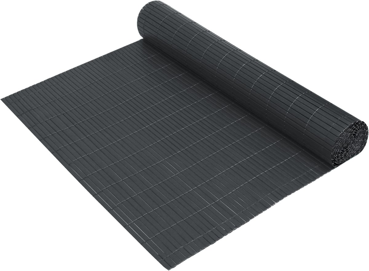 ACXIN PVC Privacy Screen Imitatie Bamboe – Antraciet – 90x300cm – W-Vormige Versterkte Lamellen – Weersbestendig – Met Kabelbinders – Balkon Tuin Buiten