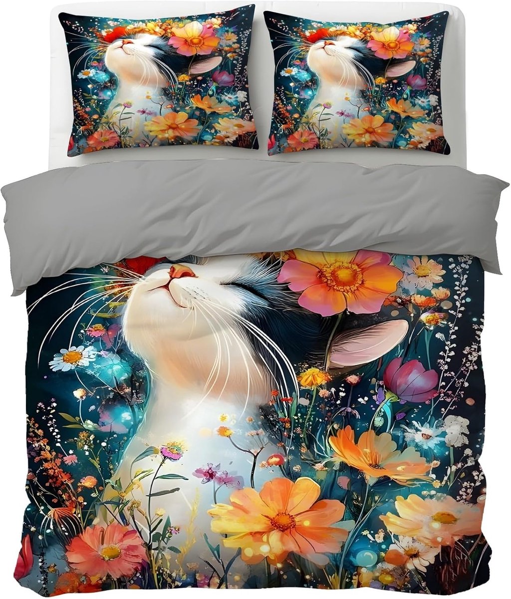 Kinder Dekbedovertrek - Droom Bos Stijl - Babykamer Inrichten - Zacht Ademend Polyester - 120x150cm - Kitten Bloemen