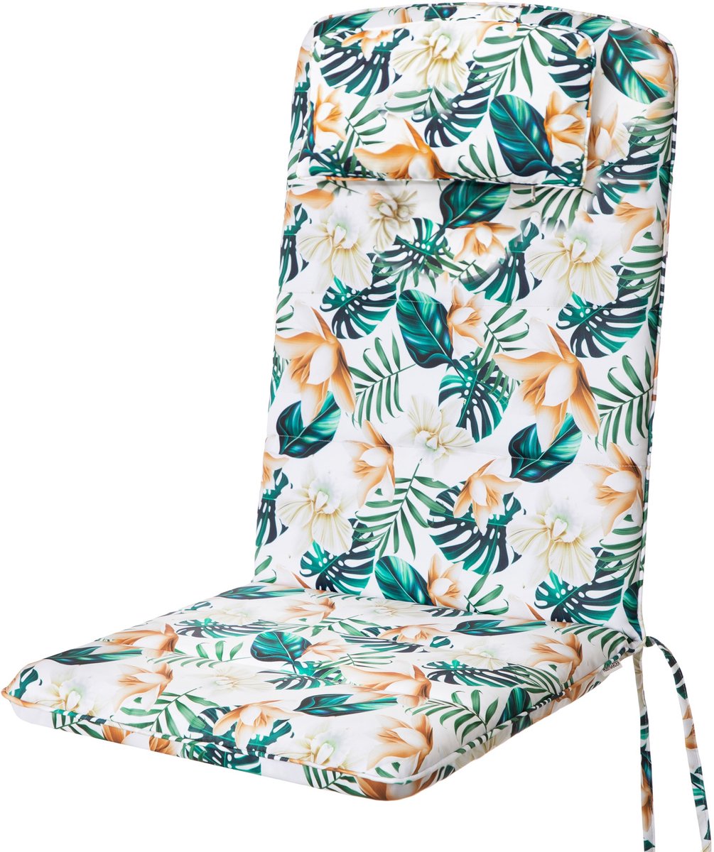 Hobbygarden Antonia Tuinkussen Witte Bloemen voor Lage Rug Tuinstoelen – Waterafstotend, UV-bestendig en Comfortabel