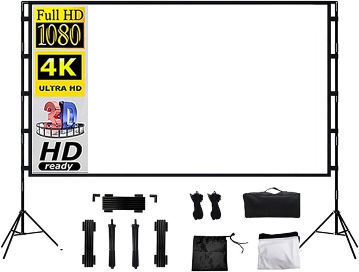Projectiescherm Opvouwbaar - Scherm Dubbel Statief - Buiten Film Kijken - Kreukvrij Materiaal - 120 Inch - Wit