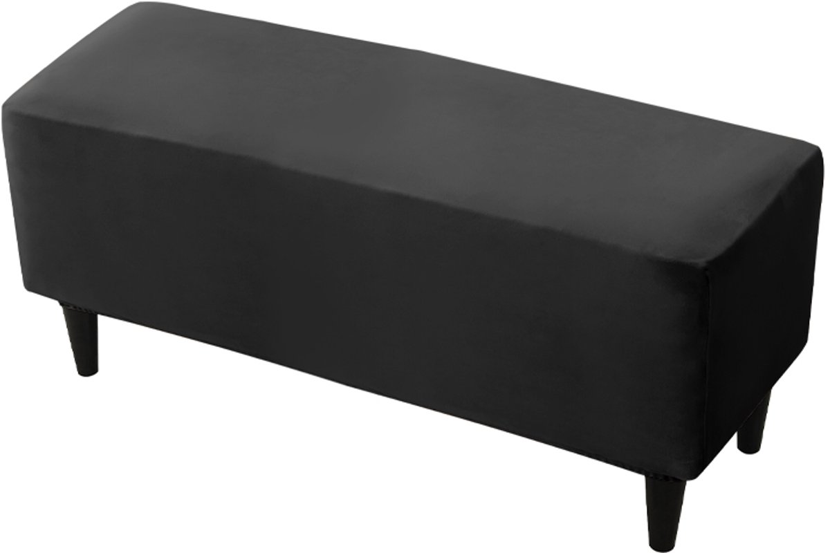 Meble odNowa - Dubbel Voetenbank Cover - Zwart - Velours - Elastisch