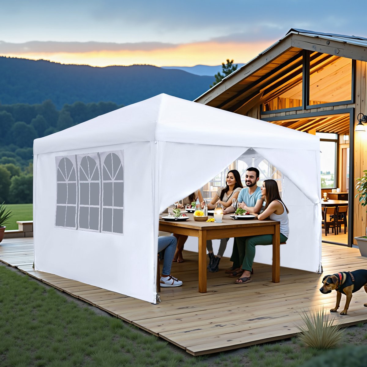 ACXIN Partytent 3x3m Inklapbaar Paviljoen Waterdicht Tuinpaviljoen met 4 Zijwanden en Ramen Stalen Frame Polyester Uv-bescherming, Wit