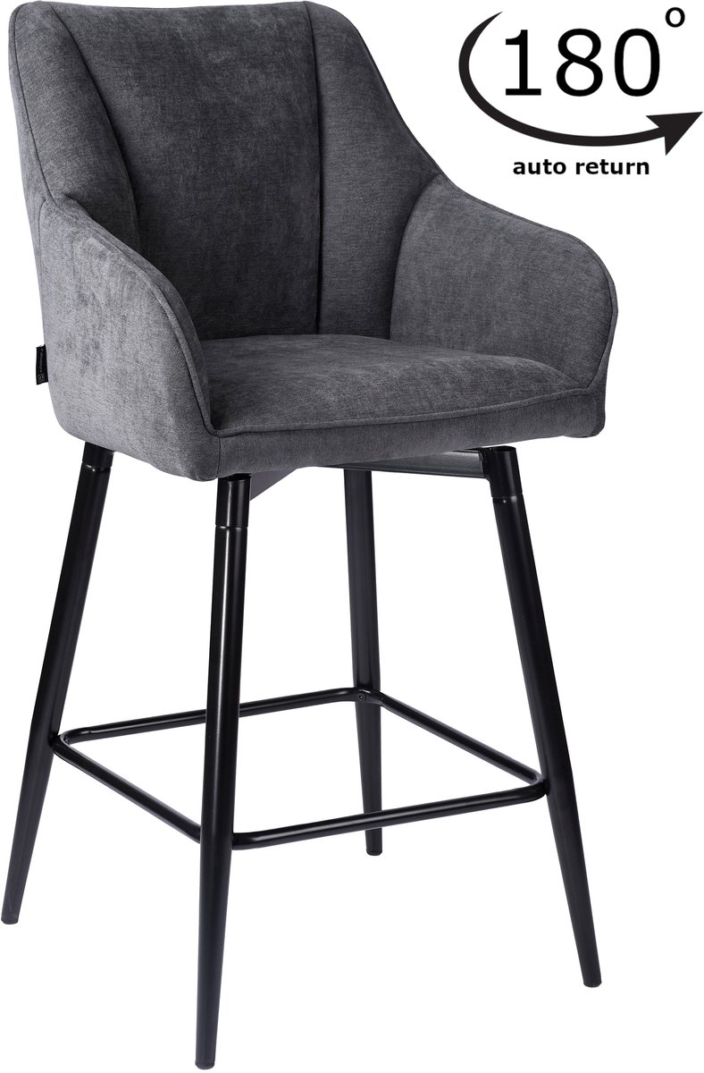 ExitoDesign ELMO Serie - Barkruk - Draaibaar - Grijze Stof - Zwarte Metalen Basis