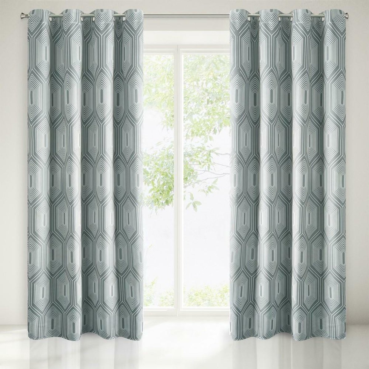 Eurofirany Diadem Serie - Gordijn - 140x250 - Zilver - Wit Geometrisch