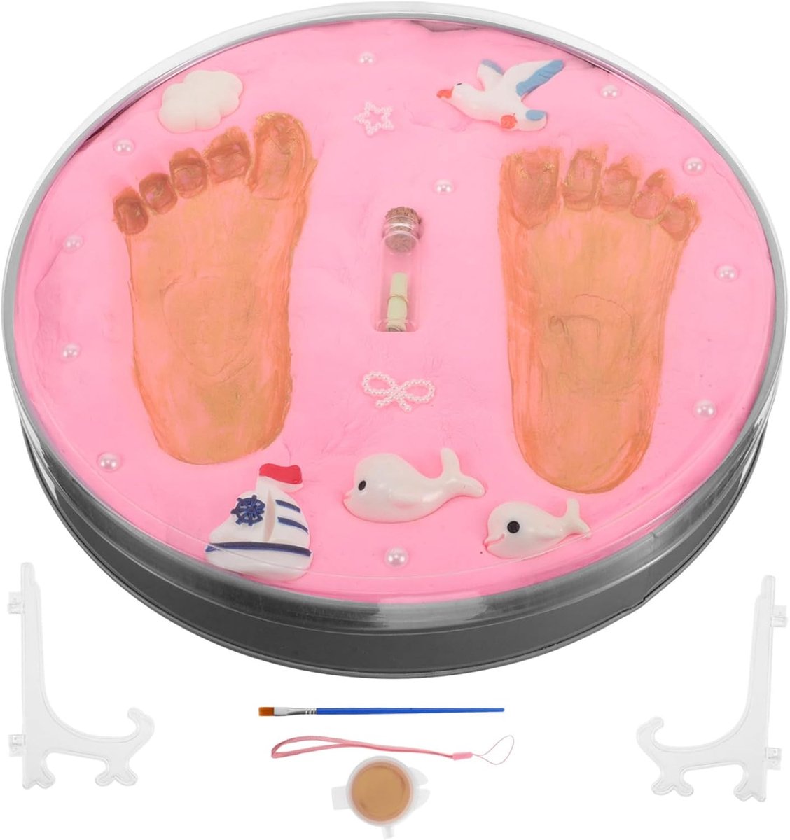 Afdruk Kit - Baby Herinneringen - Kraamcadeau Maken - Duurzaam Gedenkframe - 20 x 20 cm - roze