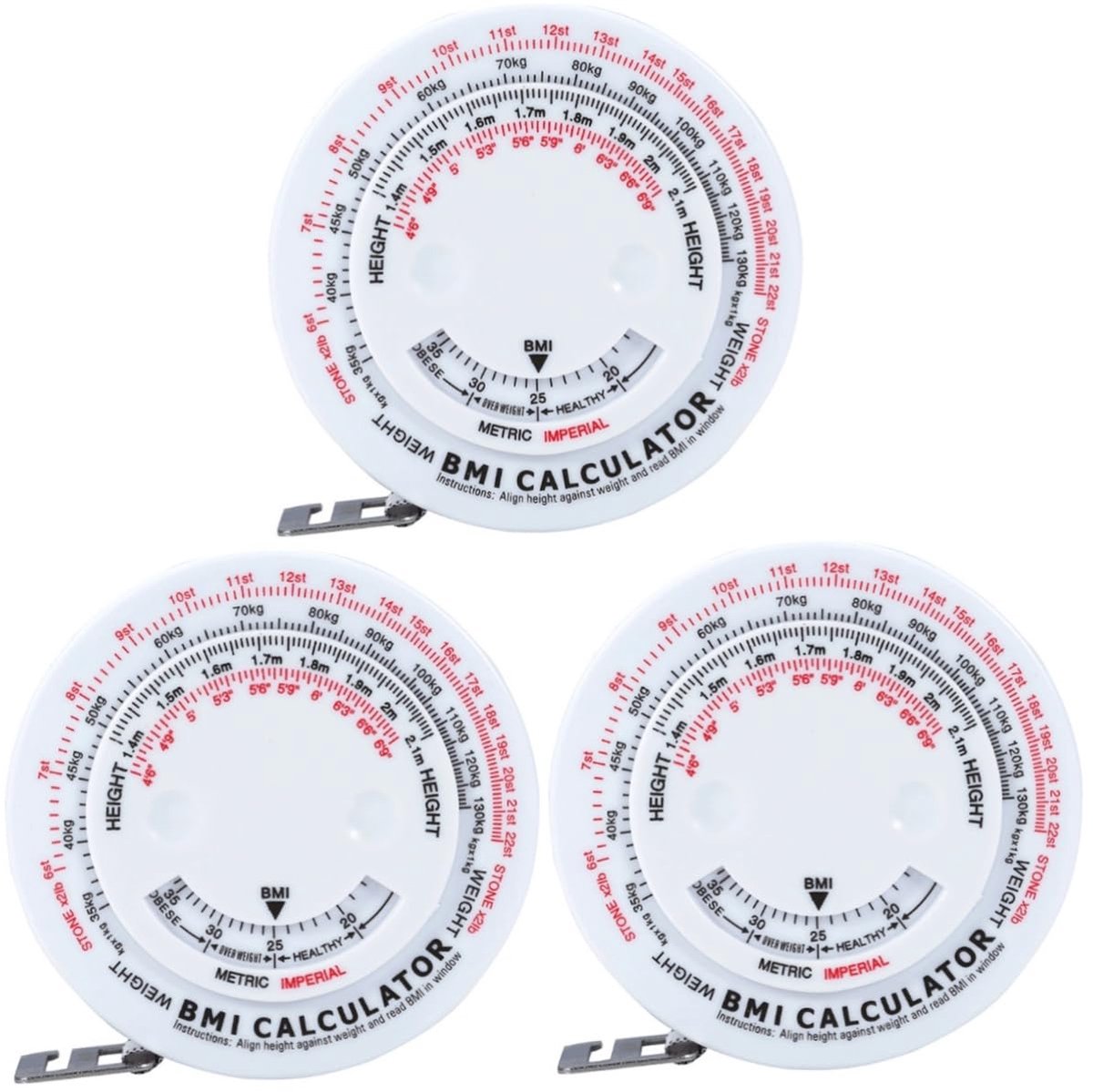 Meetlint Set - Lichaamsband Rolmaat - Gezondheid Meten - Drie Stuks Inbegrepen - 7.2 cm Diameter - Wit