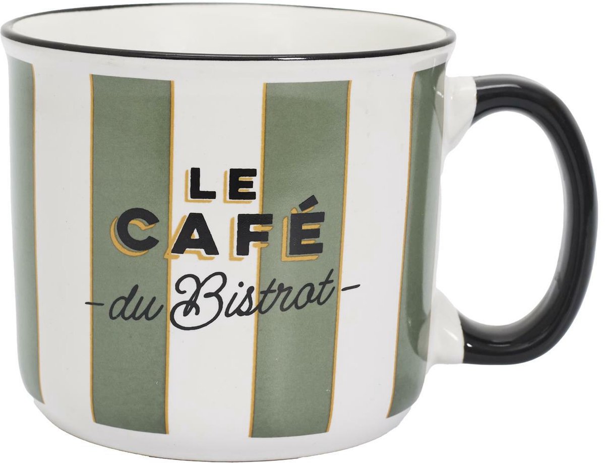 Bistrot Retro Koffiemok - Grote Mok - 450 ml - Hoogwaardig Keramiek - Frans Design - Thee- en Koffiebeker - Vintage Stijl