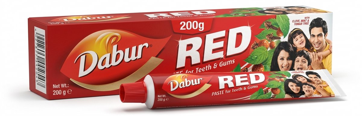 Dabur Red Tandpasta voor Tanden & Tandvlees, Natuurlijk Kruidenpasta, 200 g – Verzorgt Tandvlees, Versterkt Tanden, Frisse Adem, Natuurlijk & Effectief met Kajal Sticker