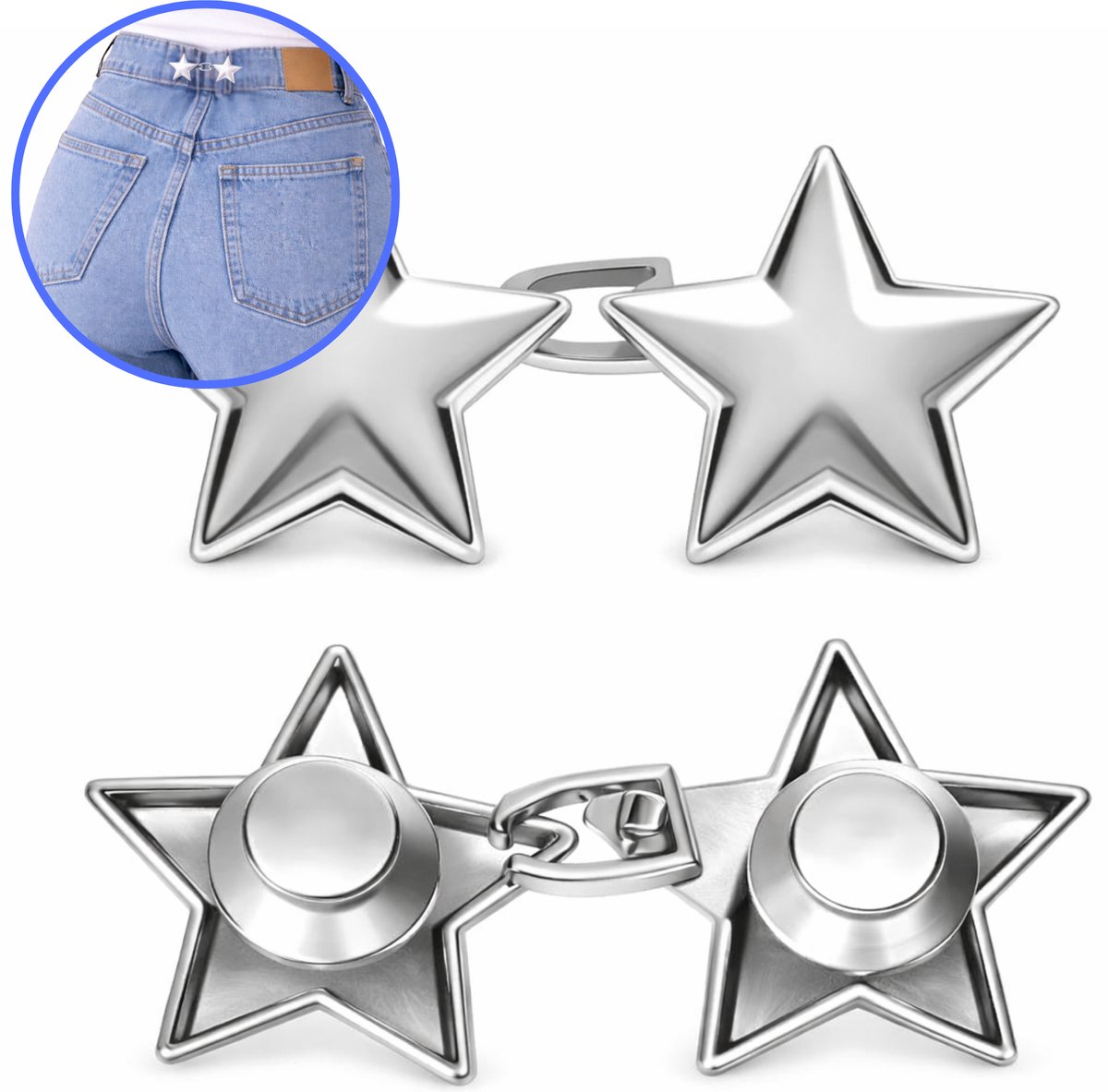 Monii Broekverkleiner - Verkortknopen - Broek Taille Verkleiner - 1 Set Zilver - Universeel