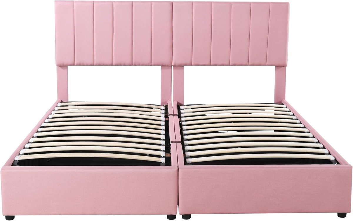 Gestoffeerd Opbergbed - Linnen Bed - Ruimte Besparen - Hydraulisch Openen - 180x200 cm - Roze