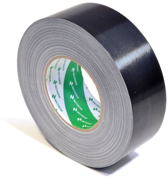 Een rol zwarte gaffertape met een grijze textuur aan de binnenkant.