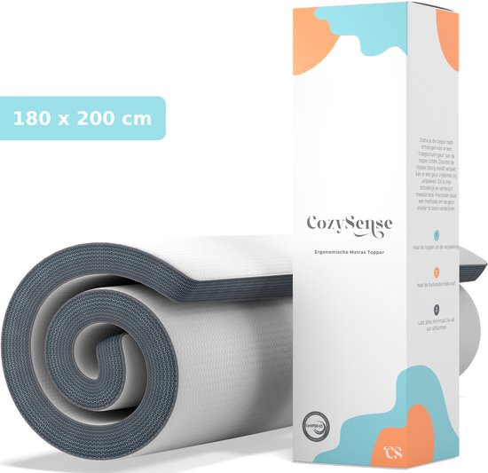 Matelas Topper CozySense® 180x200 - Surmatelas - Matelas de dessus - Mousse à mémoire de forme avec Gel Refroidissant - CertiPUR® - Fermeté Ferme - 8 CM - Housse Lavable