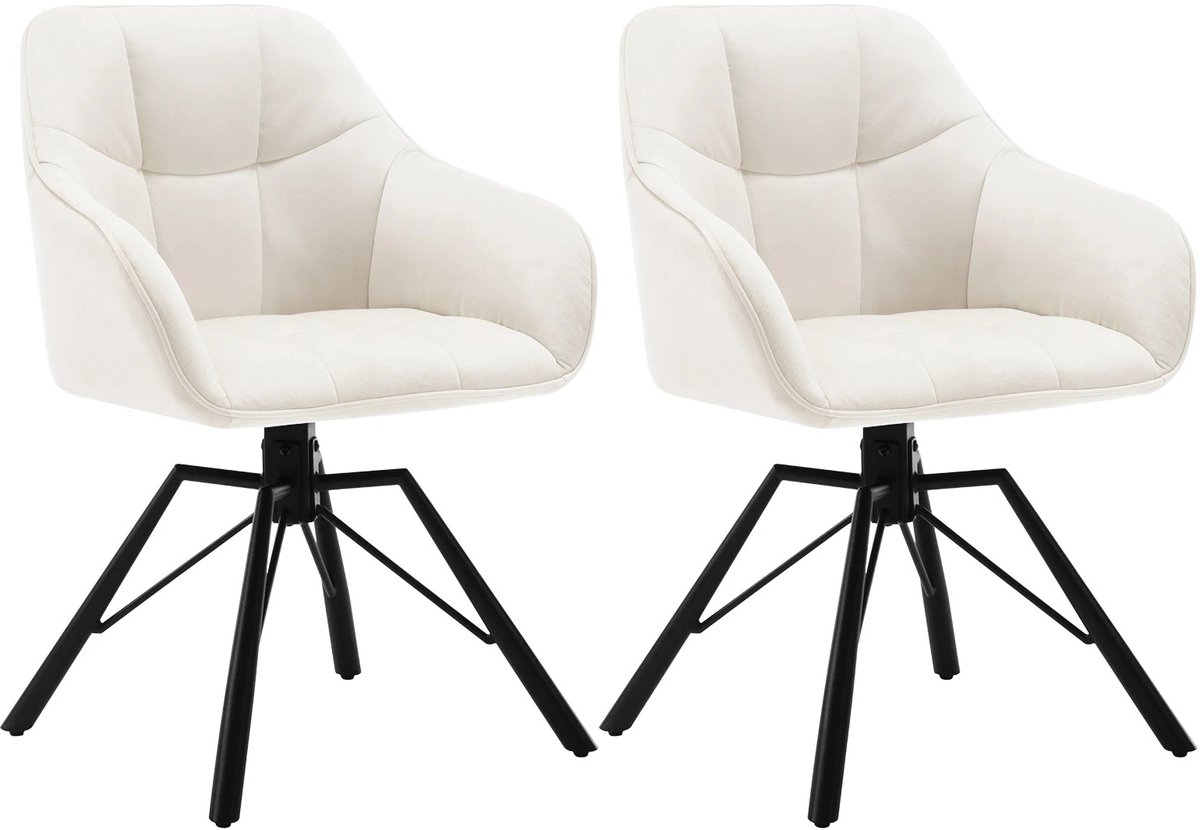 NordHaus Eetkamerstoel Set van 2 - Draaistoel 360° - Keukenstoel met Armleuningen - Ergonomisch Comfort - Wit