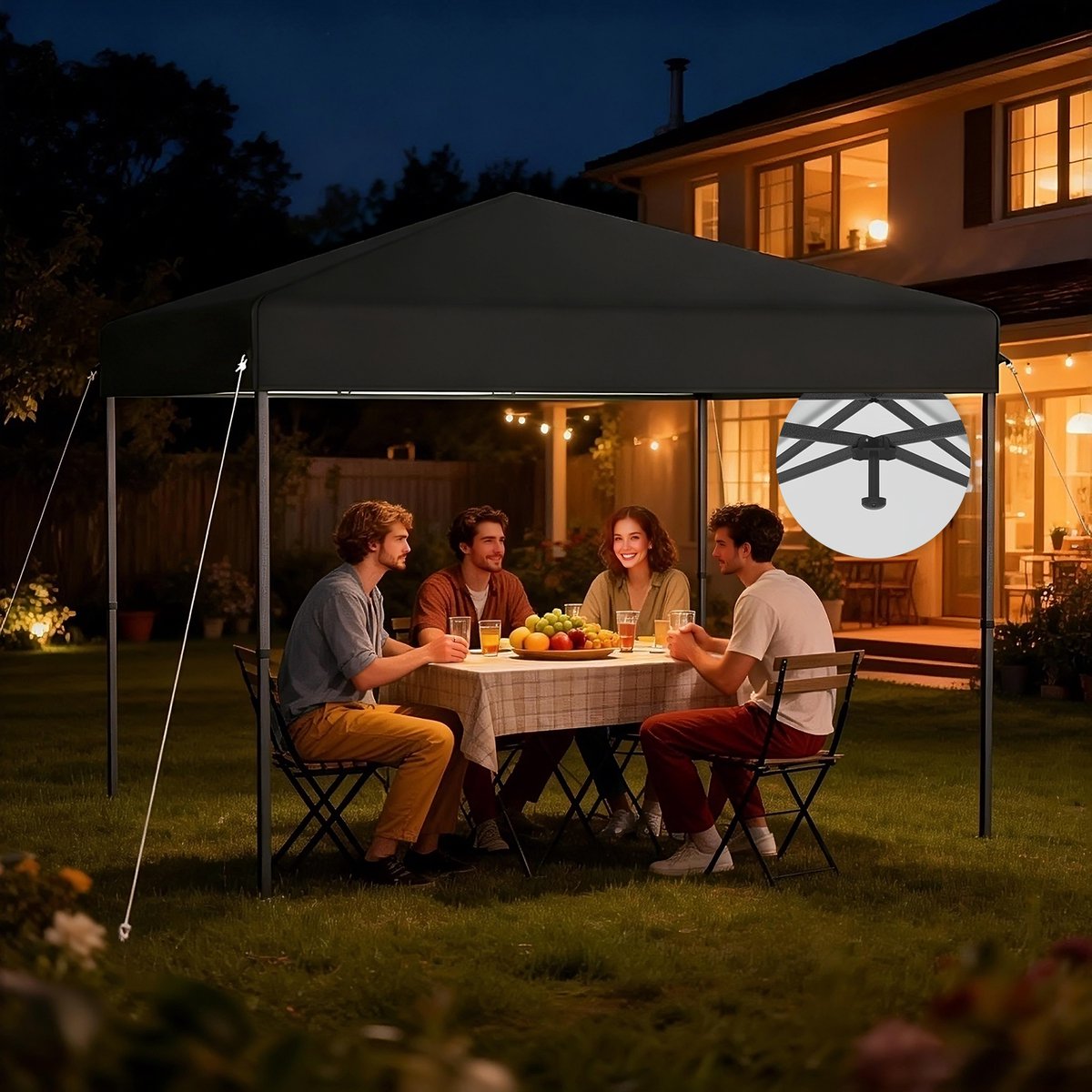 Aufun Pop-up partytent - 3 x 3 m - antraciet - stof zonder vierzijdige rand - hoogte verstelbaar 240-260 cm - opvouwbaar - frame van staal - voor tuin, camping, feest, bruiloft, binnenplaats