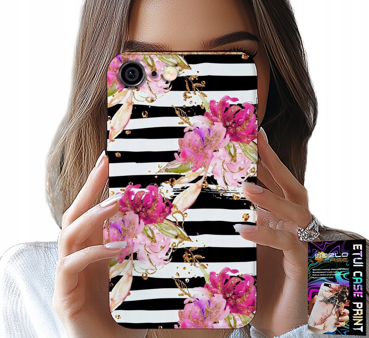 iPhone 6 / 6S hoesje - zwart-wit gestreept bloemenpatroon