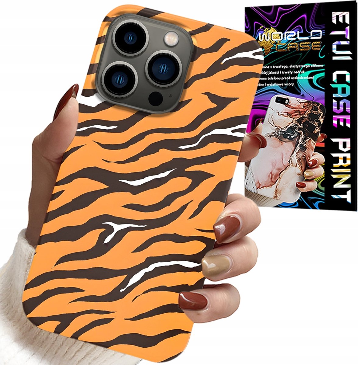 HOESJE VOOR IPHONE 14 PRO MAX - ACHTERKANT MET TIJGERSTREEPJES + GLAS