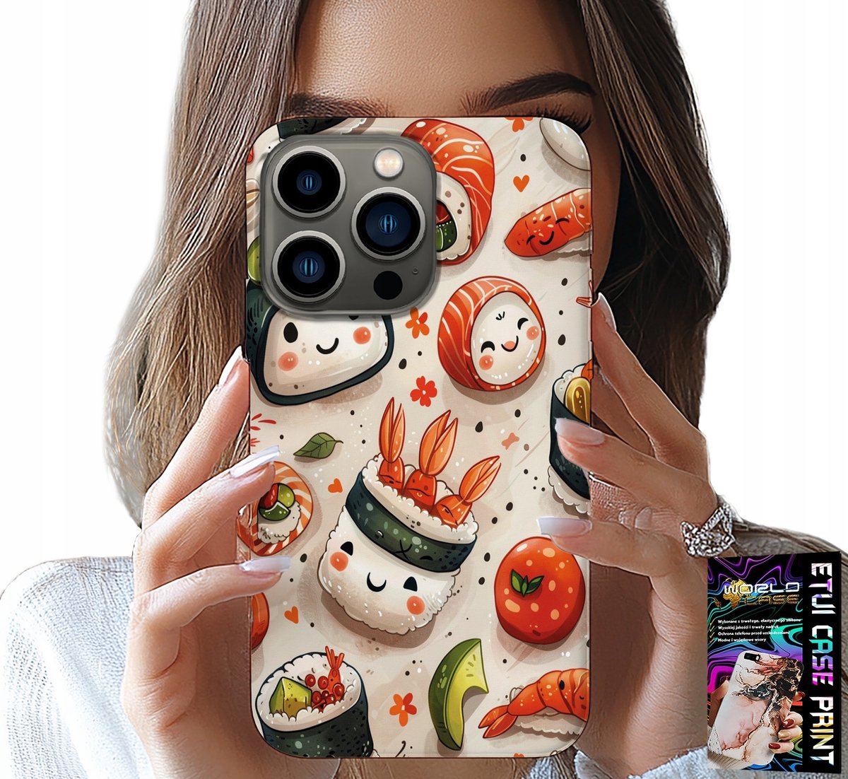 iPhone 14 Pro hoesje - schattig hoesje met lachende sushi