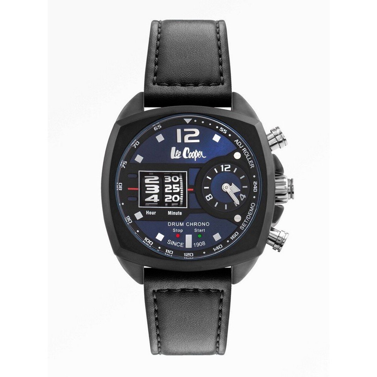 Lee Cooper LC07004.691 - Horloge - Analoog - Mannen - Heren - leren band - Zwart - Blauw - Zilverkleurig