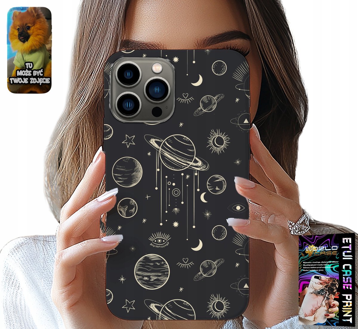 HOESJE VOOR IPHONE 13 PRO - RUIMTEPLANETEN STERREN MAAN + GLAS