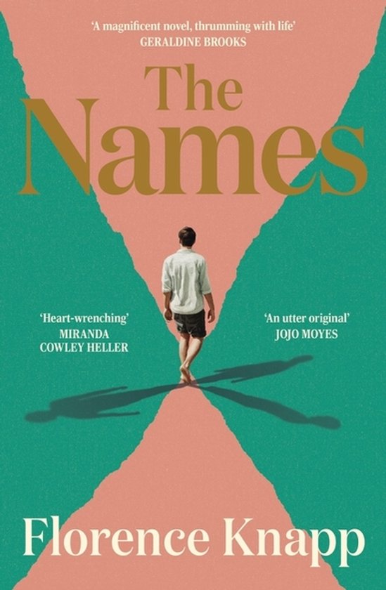 Boekcover 'The Names' van Florence Knapp. Een man loopt weg van de kijker. De titel 'The Names' is groot afgebeeld in goud.