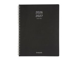 Brepols agenda 2026-2027 - A4 POLYPROP - Schoolagenda - 16 maanden - 1 week per 2 pagina's - Wire-O - Weekoverzicht - Zwart - 21 x 27 cm