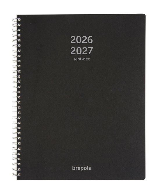 Zwarte Brepols agenda 2026-2027, sept-dec, met spiraalbinding.
