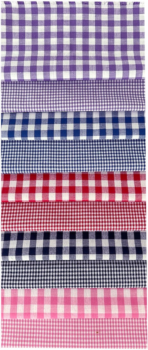 BINK Bedding Assorti Katoenen Lapjes BB Ruit 25x25 cm - Set van 10 - 100% Katoen - Patchwork, Quilten & Hobbystof - Roze, Marineblauw, Rood, Kobaltblauw & Lila - Patchwork, Quilten, Handwerk & DIY