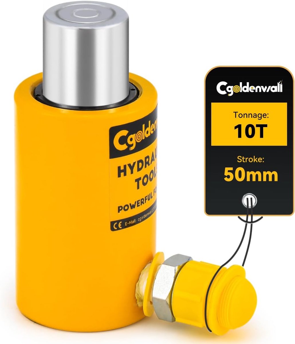 CGOLDENWALL Hydraulic cylinder 10T, hub 50 mm, self height 104 mm, usable surface 100 cm2, for buildings and bridges (RSC-10T)