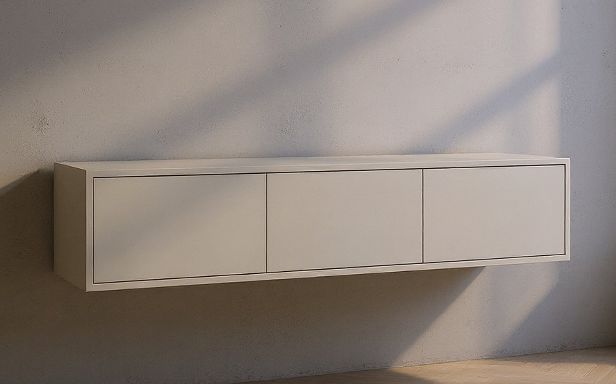 Hardhout TV Meubel - Beige - 160 cm - 3 soft-close deuren - Push-to-Open Kliksysteem