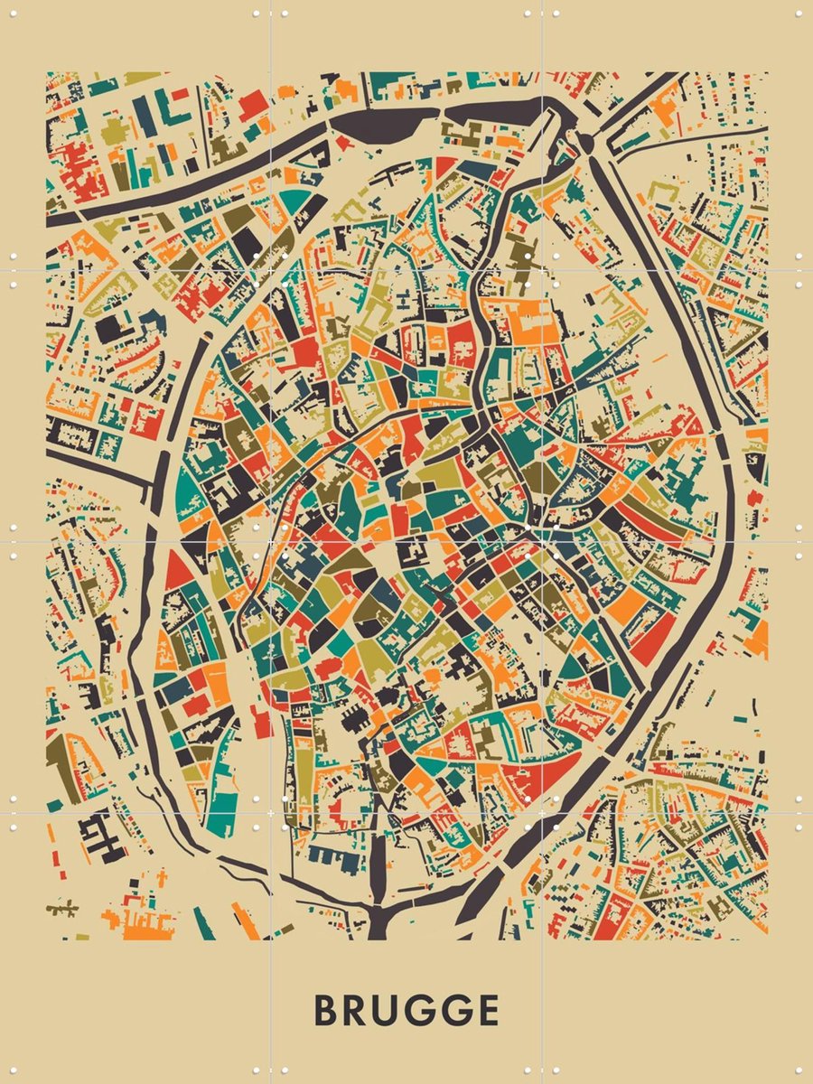 IXXI Brugge Mosaic Map, Kunst in Kaart - 60 x 80 cm - Gratis ophangtool - Grote wanddecoratie en posters - Abstract, Digitale Kunst, Speels