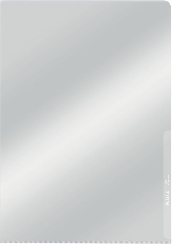 Leitz zichtmap van glashelder PVC, A4 formaat. Met insteekstrook en 'Leitz 4106 copyright' logo.