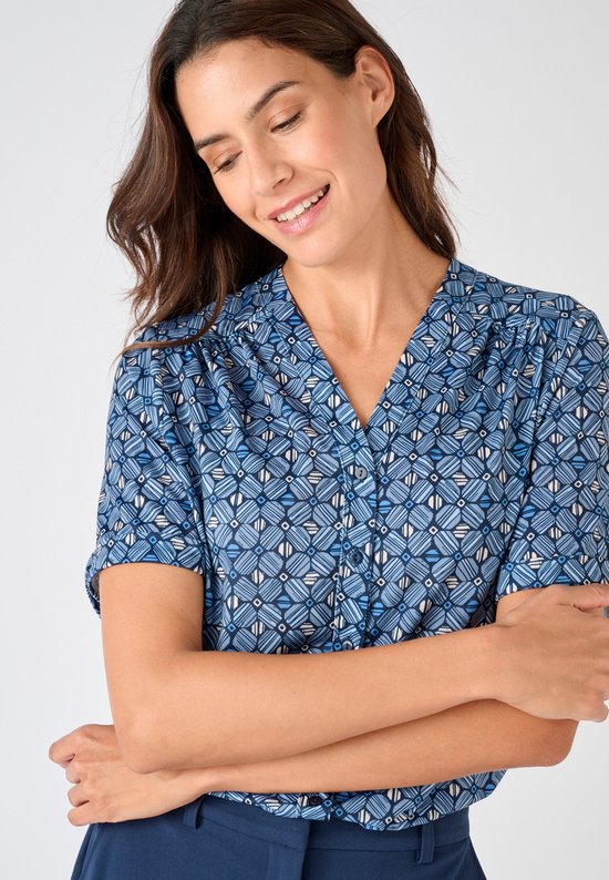 Damart - Blouse manches courtes crêpe - Dames - Blauw - XXL