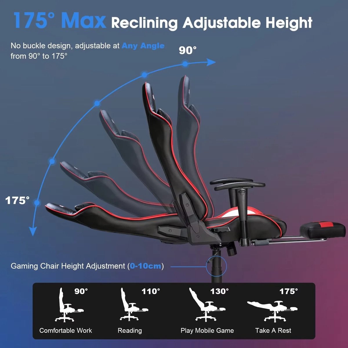 VISHTEC Lifero Gamingstoel met Massagefunctie en Voetensteun - afbeelding 2