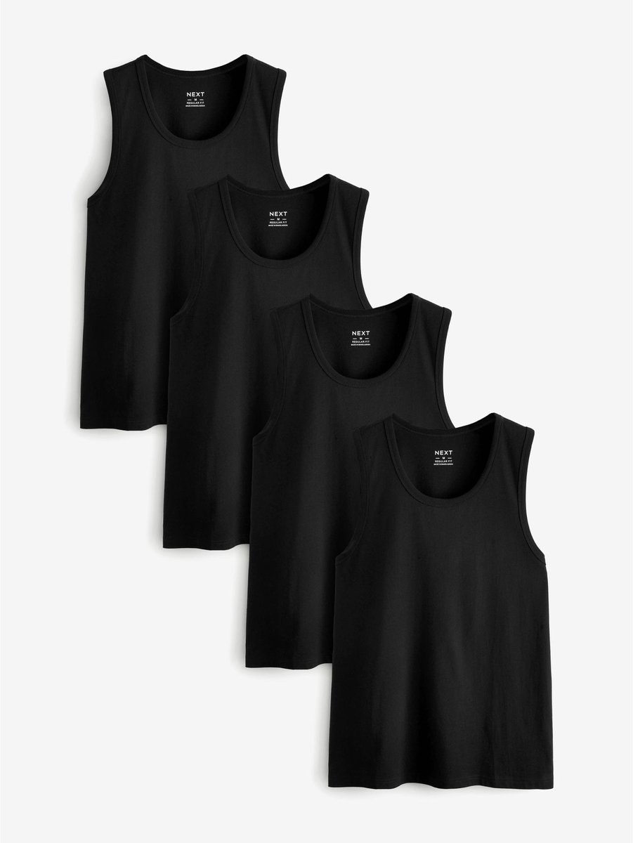 Next - Heren - Set van 4 katoenen hemdjes - Zwart