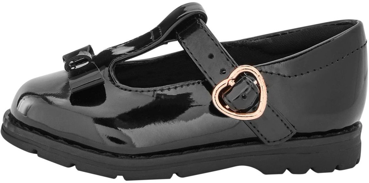 Next - Meisjes - Junior-schoolschoenen met T-bandje, strik en wijde pasvorm (G) - Zwart