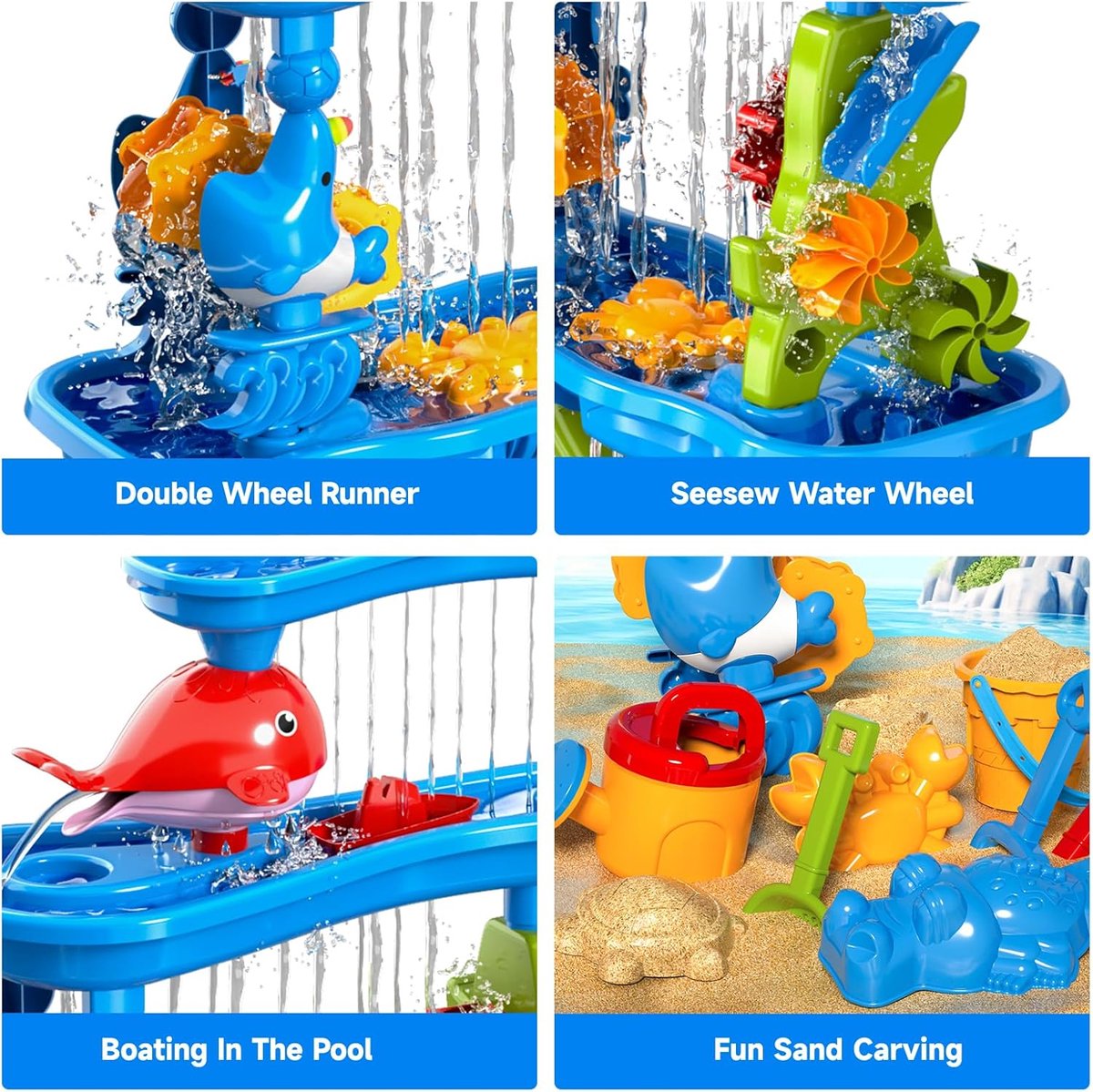 Zand- en Watertafel met Waterval – Speeltafel Kinderen – 4 Laags Waterbaan met Accessoires – Educatief Buitenspeelgoed — afbeelding 6