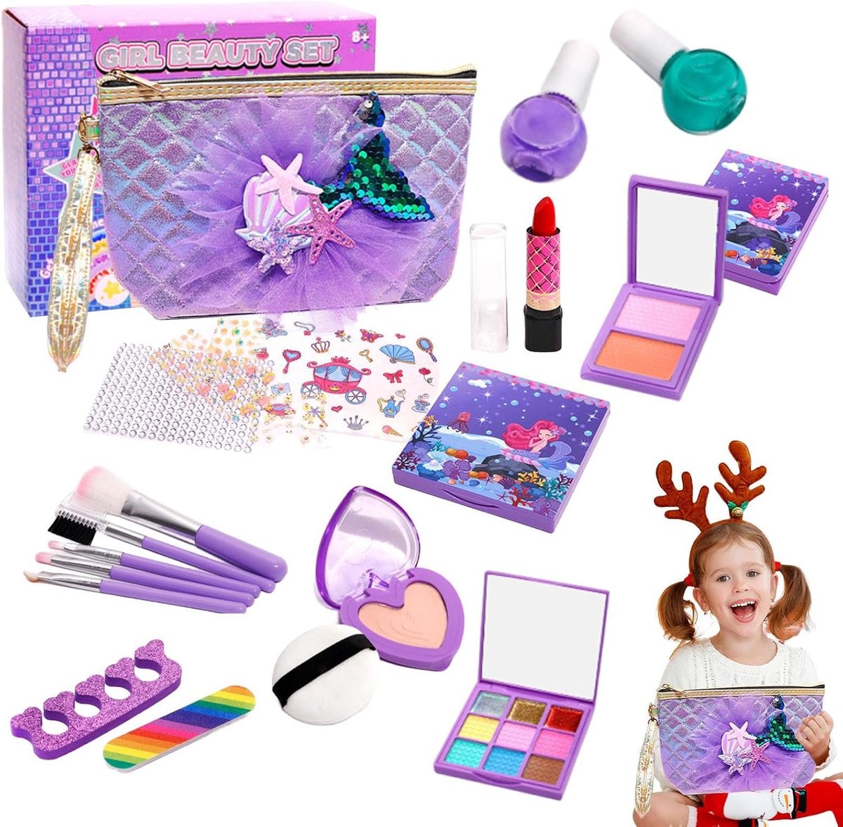 Kinder Make-up Set - Speel Cosmetica - Fantasie Spel - Uitwasbaar Met Water - 21 x 17 x 8 cm