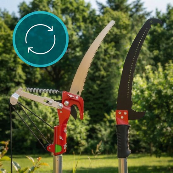 Sillar Telescopische Snoeizaag - 8 Telescopische Stokken - Verstelbaar 2 m - 8 m - Handzaag - 2-in-1-modus snoeischaar + 3 mesjes - Set voor Snoeiwerkzaamheden — afbeelding 2