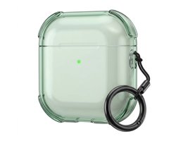 Groen transparant hoesje voor oordopjes met sleutelring – schokbestendige beschermhoes geschikt voor AirPods 4
