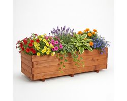 IvoQ Houten Plantenbak – 120x40x32 cm – Massief FSC Hout – Weerbestendig – Voor Terras, Tuin of Balkon