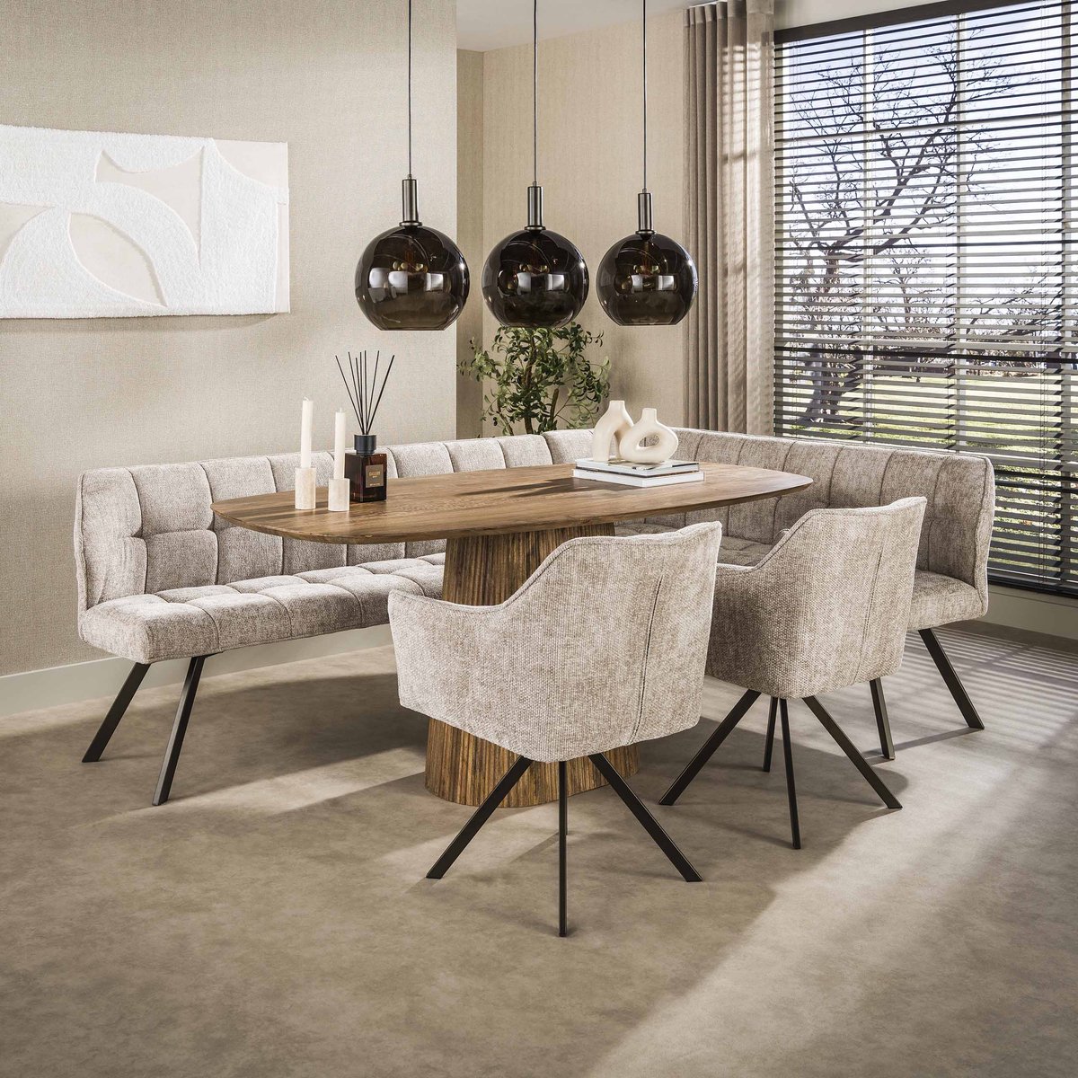 Hoyz Collection - Eetkamerbanken Raster - Beige - 150x230x81 cm
